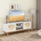 Costway TV Stand for 55-Inch TVs with 2 Drawers & Bamboo Woven Fronts Solid Wood Legs White
